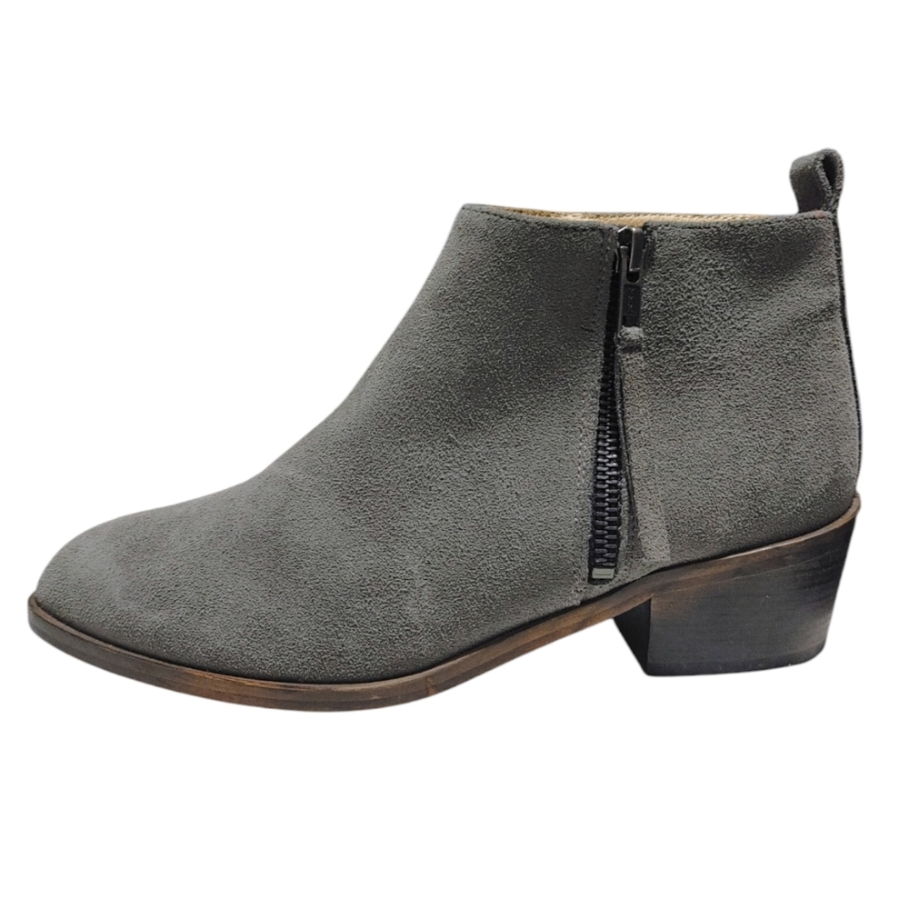 Maiden Lane Gray Suede Leather Zip Up Pointed Toe Ankle Boot Women Size 37 - 6.5